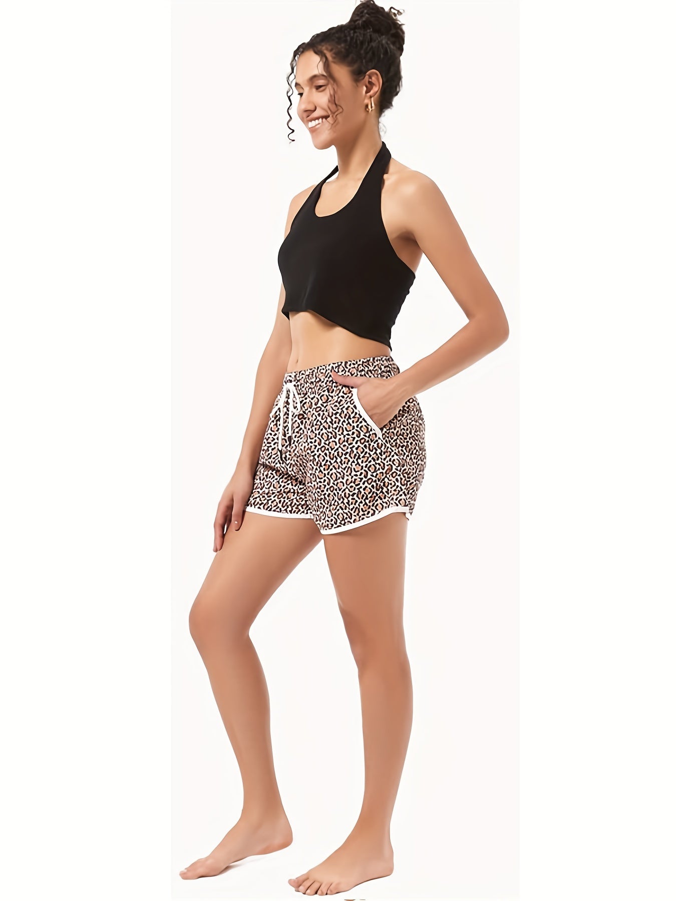 2 Pack Leopard Print & Solid Black Dolphin Shorts
